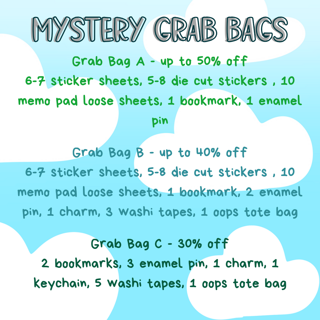 Mystery Stationery Stickers, Enamel Pin, Washi Tape, Keychain, Charm, Tote Bag, Bookmarks Grab Bag With 3 Options