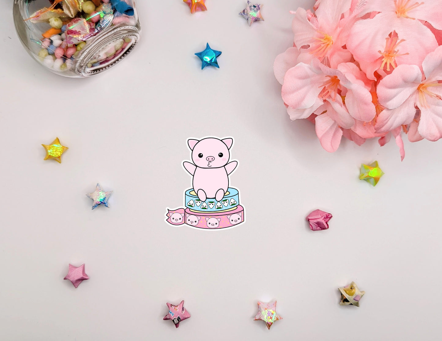 Cute Kawaii Pig Washi Tape Waterproof Glossy Vinyl Die Cut Sticker