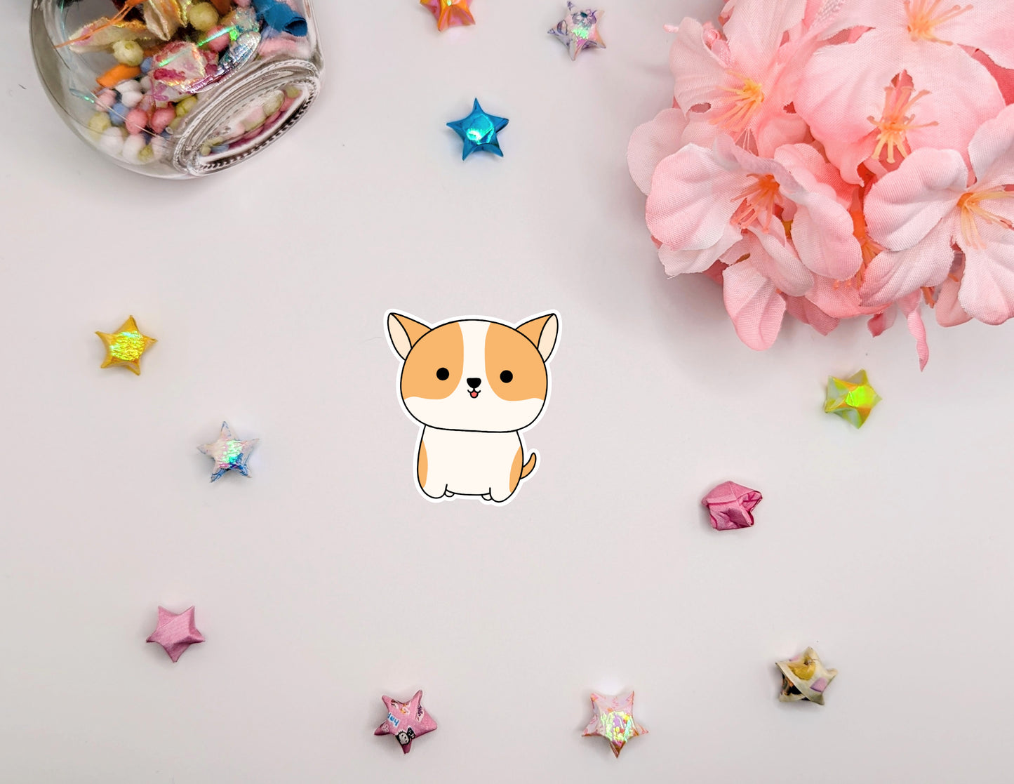 Cute Kawaii Corgi Dog Waterproof Glossy Vinyl Die Cut Sticker