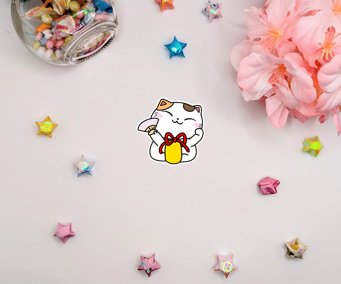 Cute Kawaii Animal Lucky Cat Lunar New Year Waterproof Glossy Vinyl Die Cut Sticker