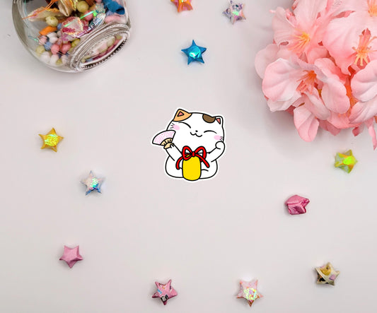 Cute Kawaii Animal Lucky Cat Lunar New Year Waterproof Glossy Vinyl Die Cut Sticker