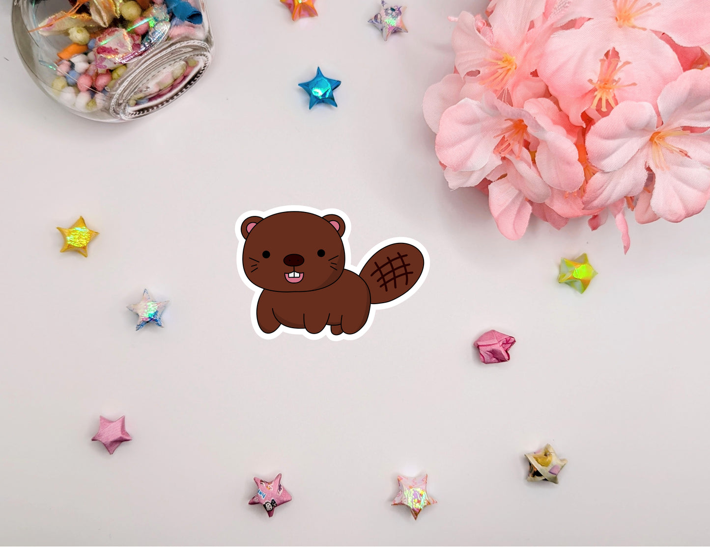 Cute Kawaii Animal Beaver Waterproof Glossy Vinyl Die Cut Sticker