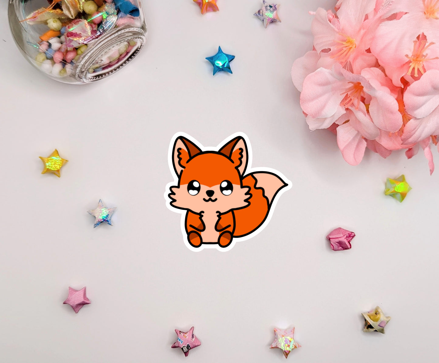 Cute Kawaii Animal Fox Waterproof Glossy Vinyl Die Cut Sticker