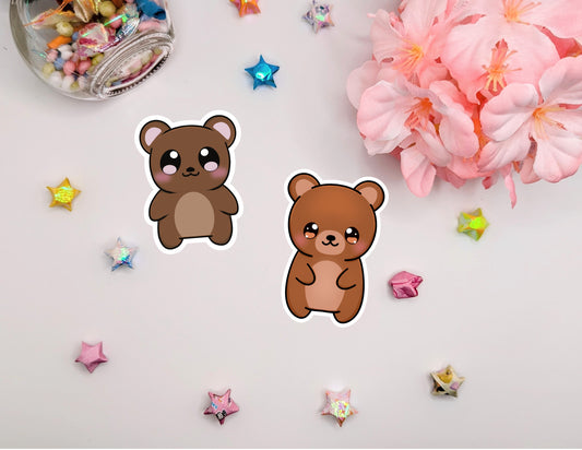 Set of 2 Cute Kawaii Animal Bears Waterproof Glossy Vinyl Die Cut Sticker