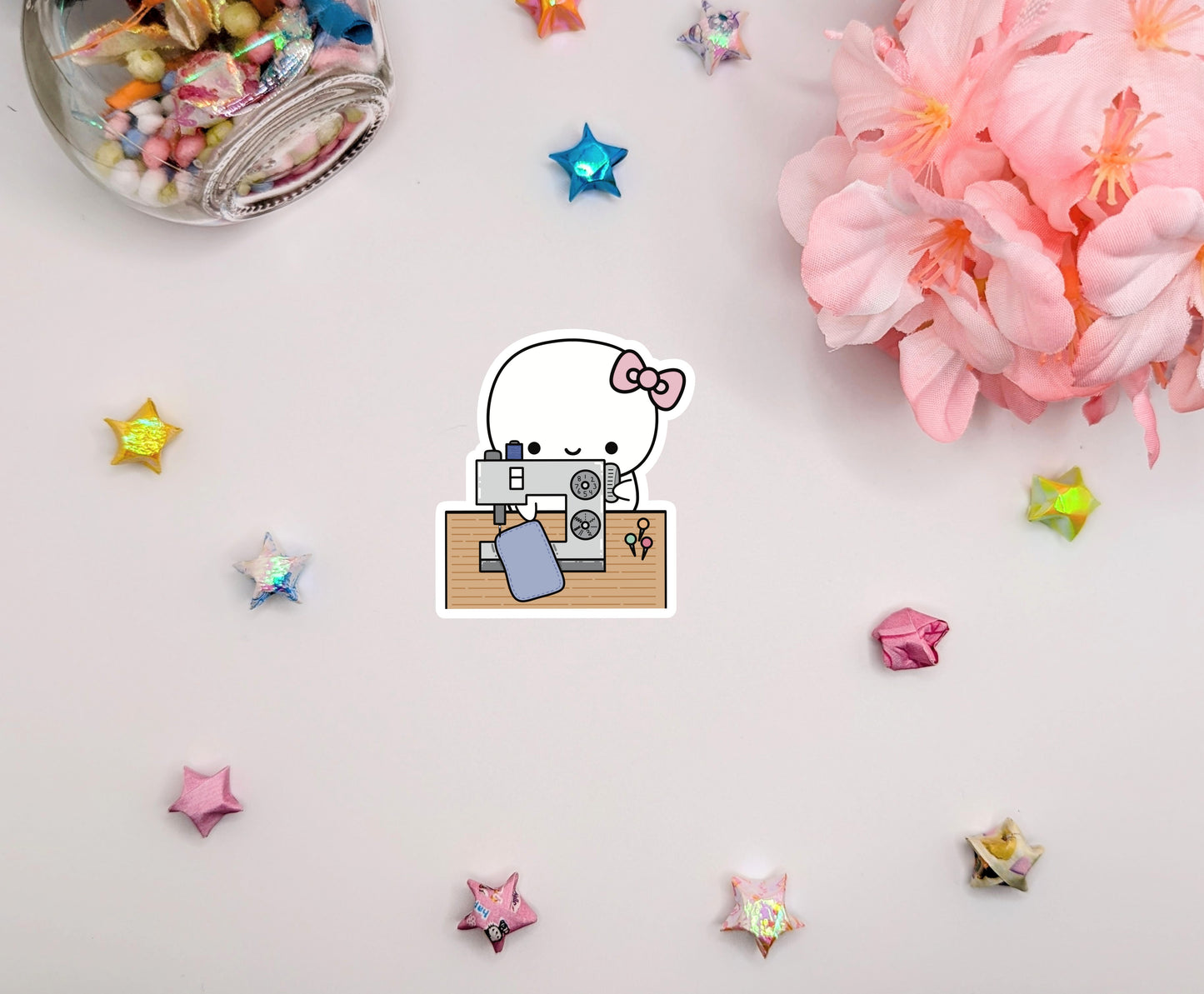 Cute Kawaii Sewing Hobby Waterproof Glossy Vinyl Die Cut Sticker