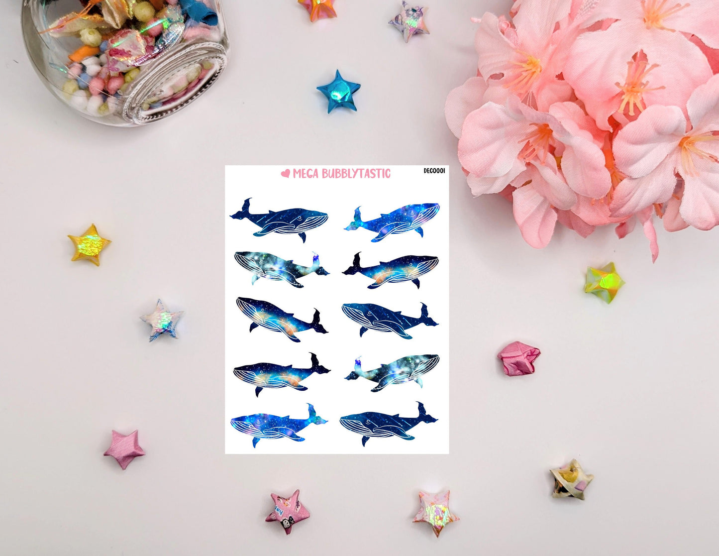 Galaxy Whale Kiss Cut Sticker Sheet