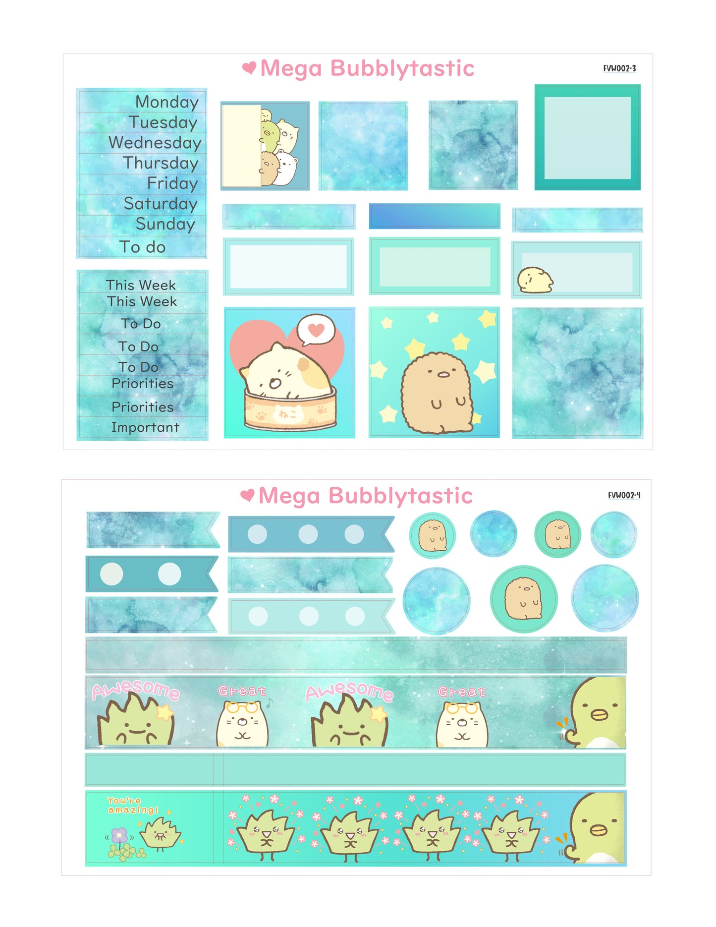 Cute Kawaii Monster Vertical Planner Sticker Kit