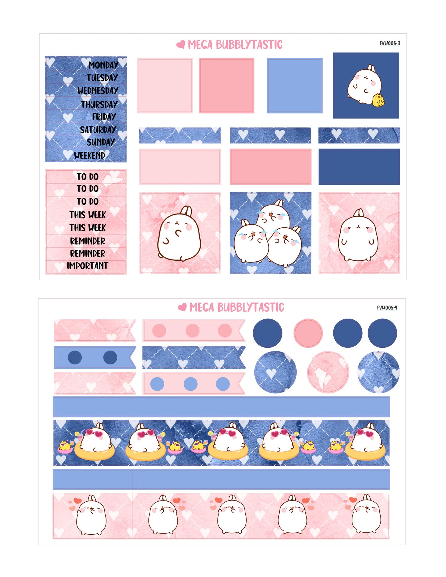 Kawaii Cute Bunny Vertical Planner Sticker Kit