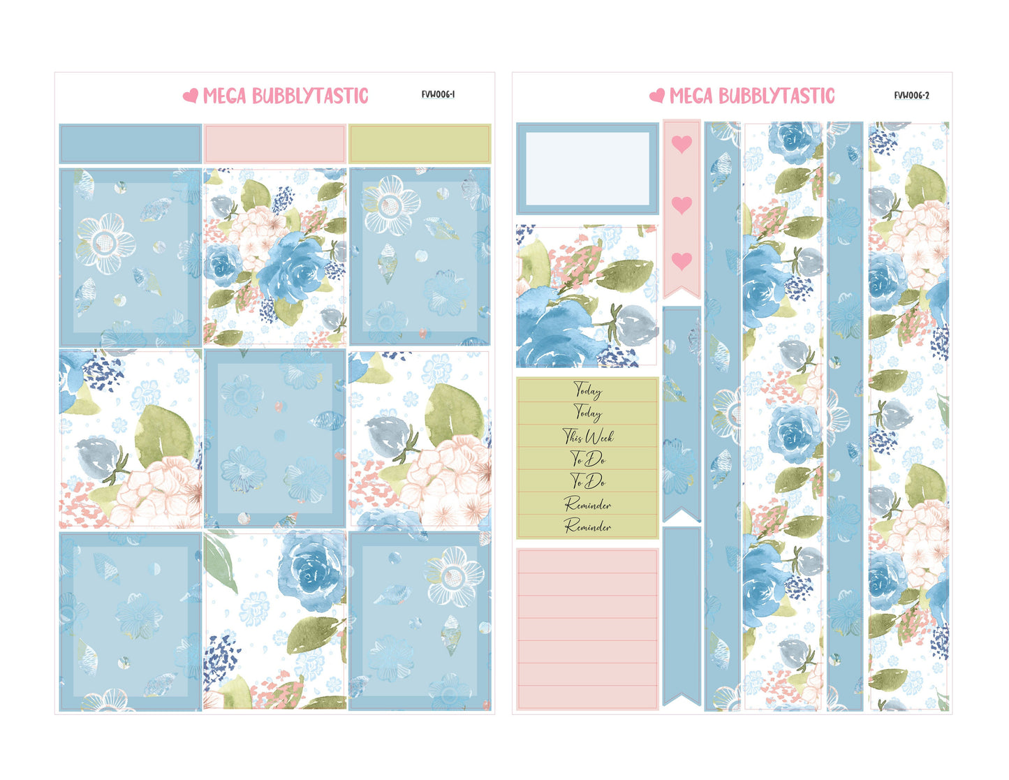 Green And Blue Flowers Vertical Planner Sticker Kit