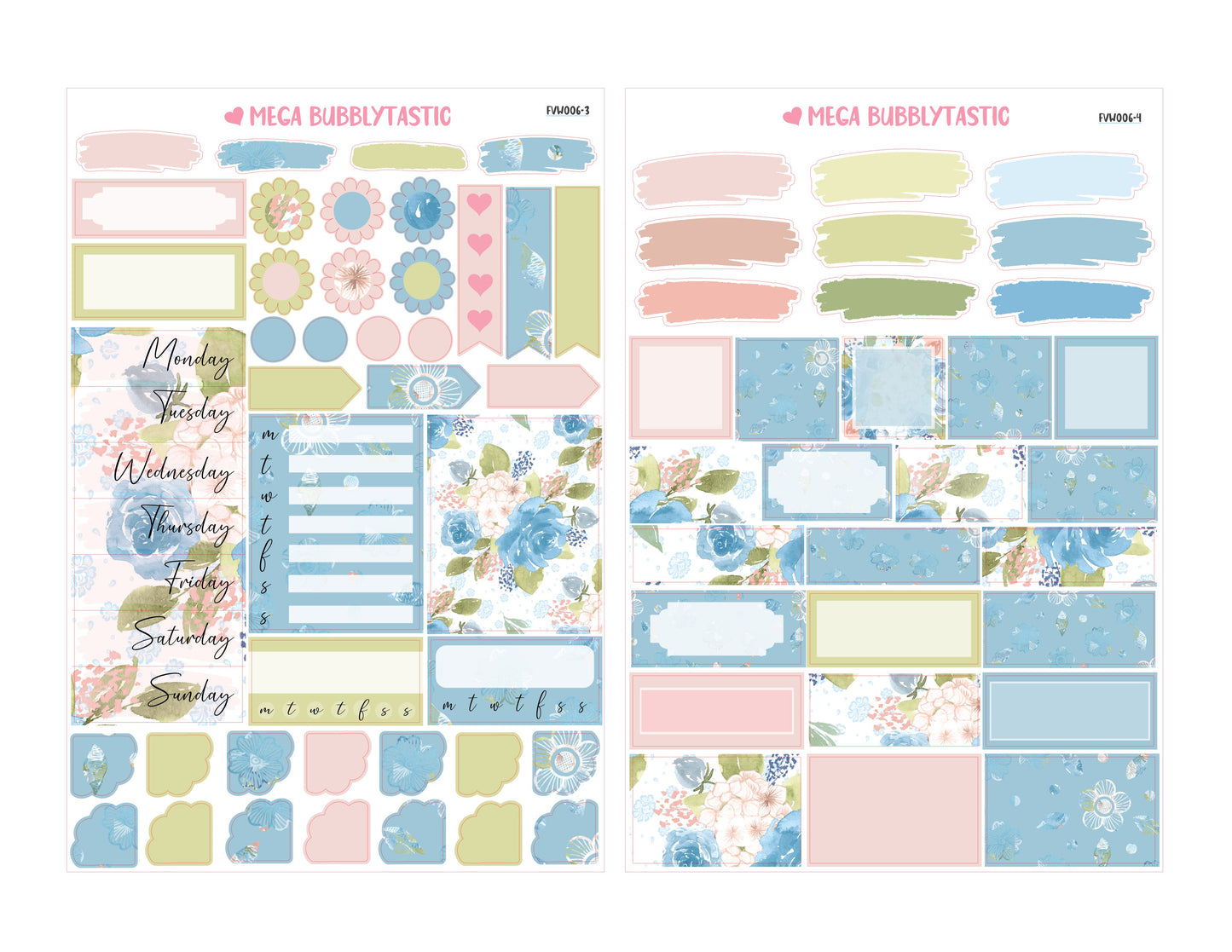 Green And Blue Flowers Vertical Planner Sticker Kit