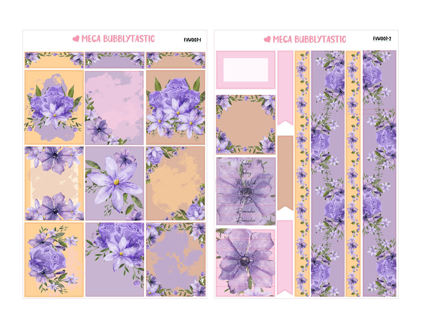 Purple Flower Theme Vertical Planner Sticker Kit