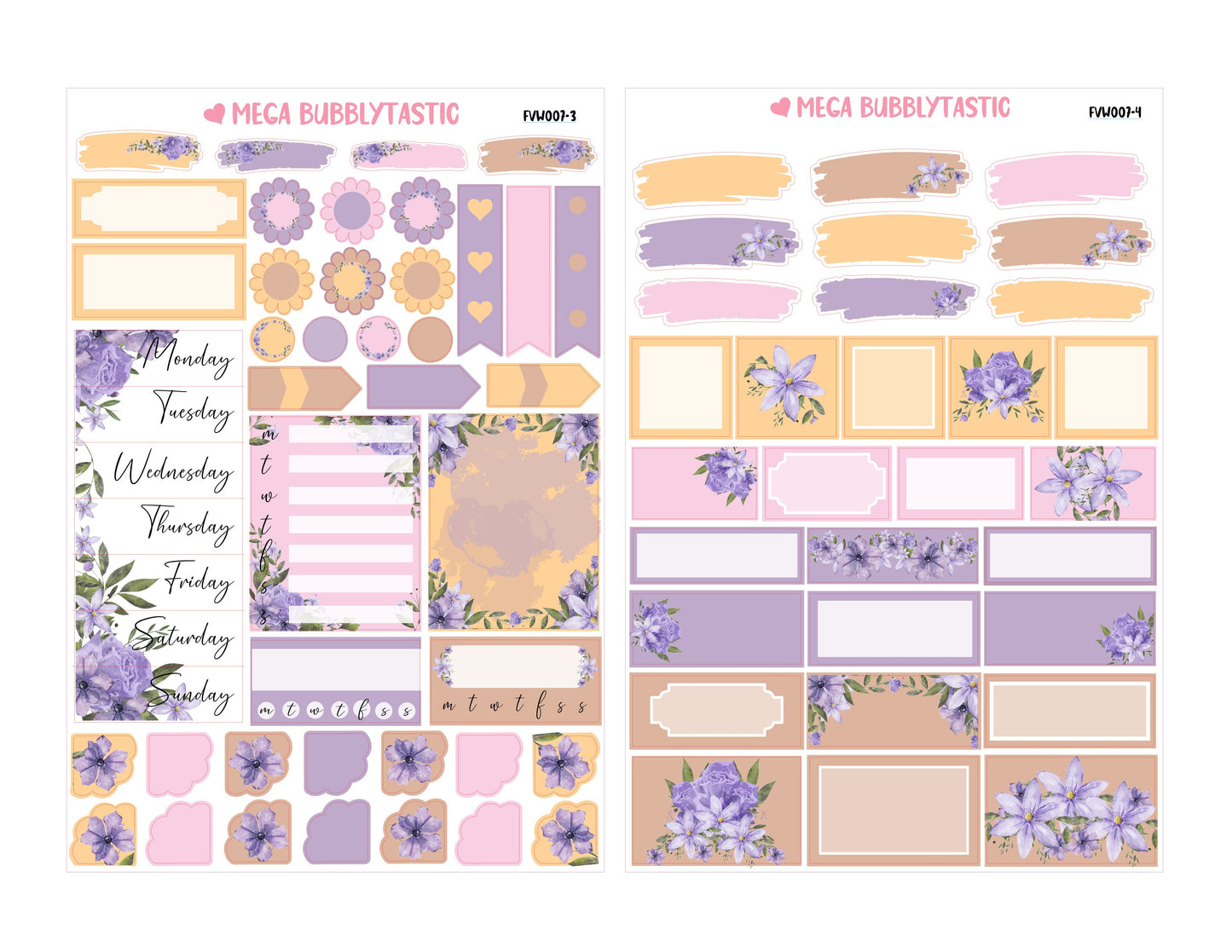 Purple Flower Theme Vertical Planner Sticker Kit