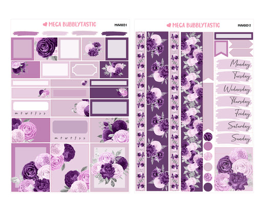 Pink and Purple Flower Theme Mini Vertical Planner Sticker Kit