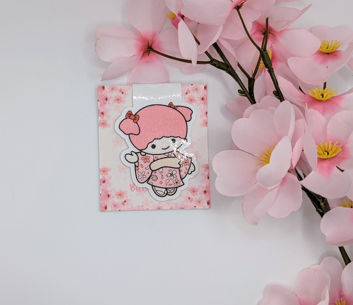 Cute Pink Kimono Girl Magnetic Bookmark