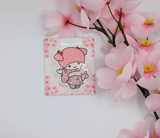 Cute Pink Kimono Girl Magnetic Bookmark