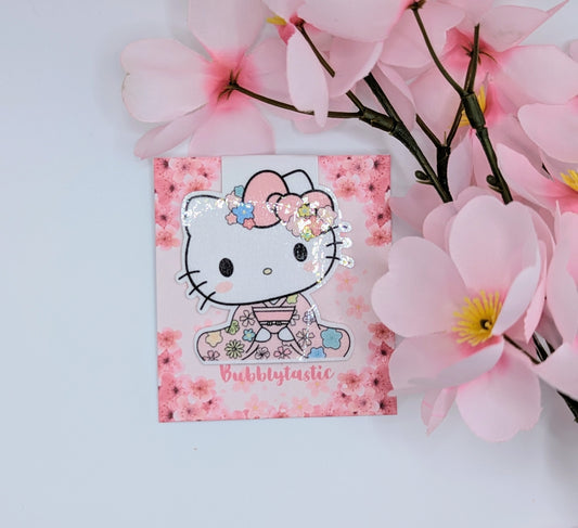 Cute Cat In Pink Kimono Magnetic Bookmark