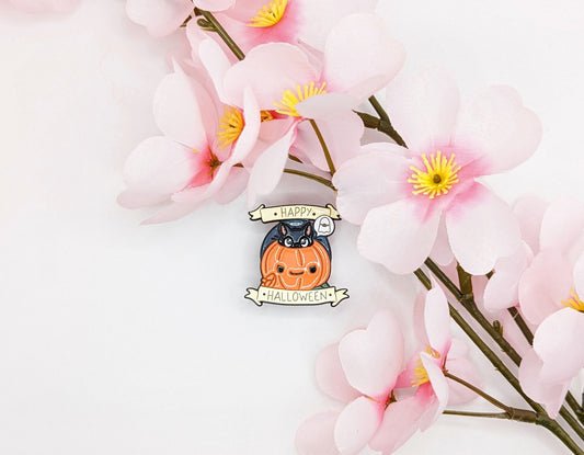 Cute Happy Halloween Cat Pin