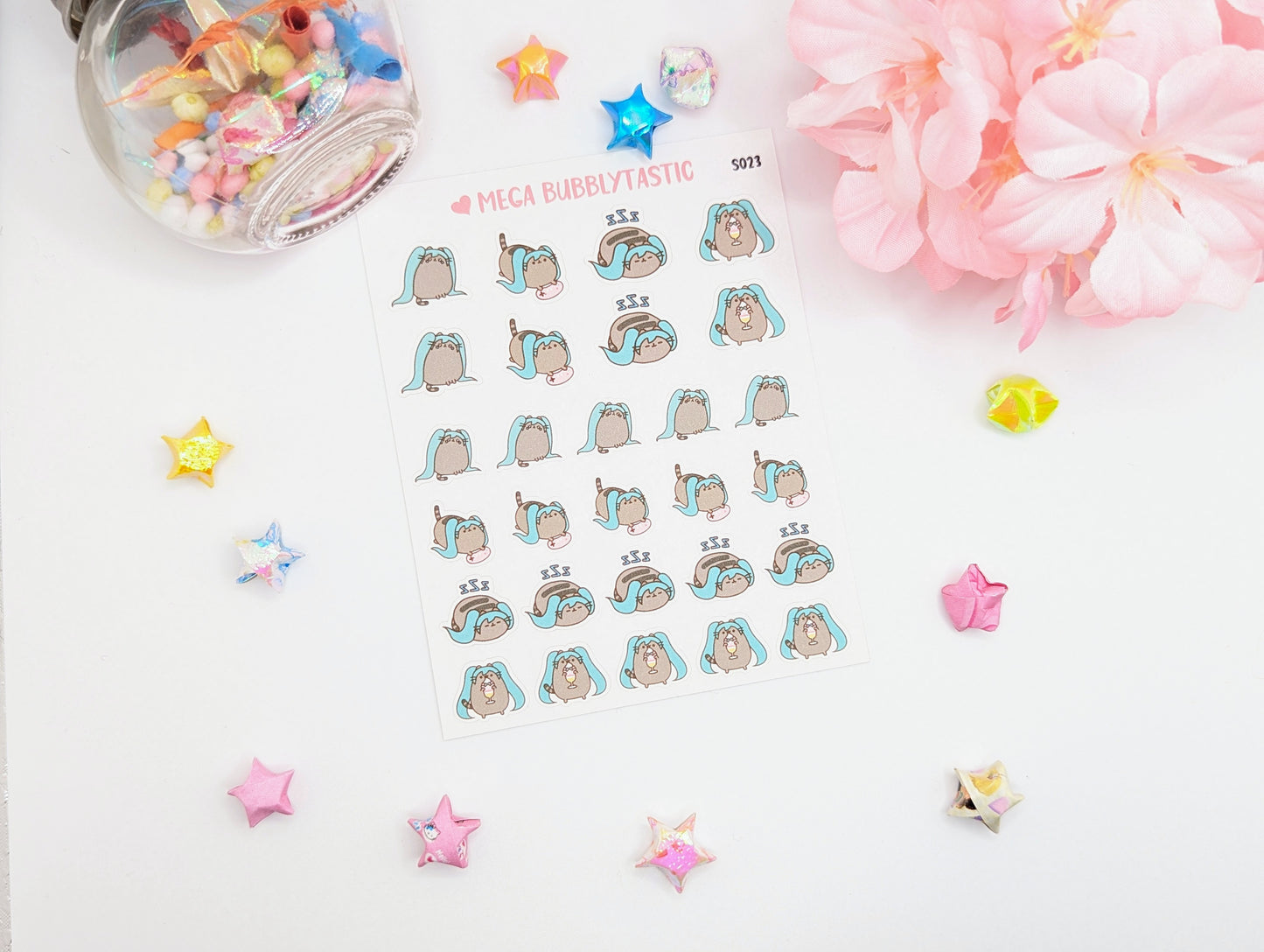 Cute Cat Wearing Wig Kiss Cut Sticker Sheet