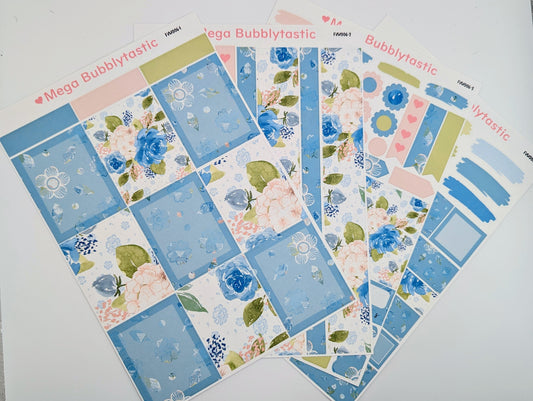 Green And Blue Flowers Vertical Planner Sticker Kit