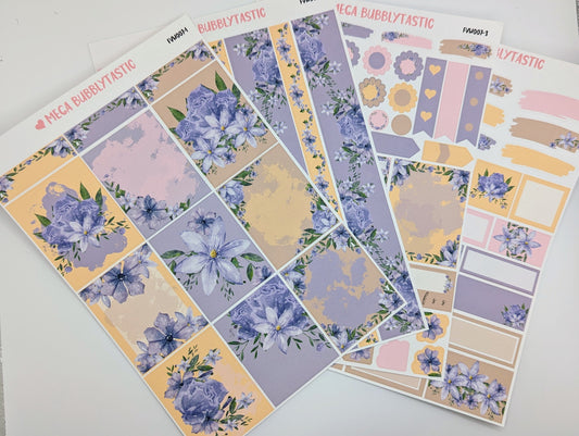 Purple Flower Theme Vertical Planner Sticker Kit