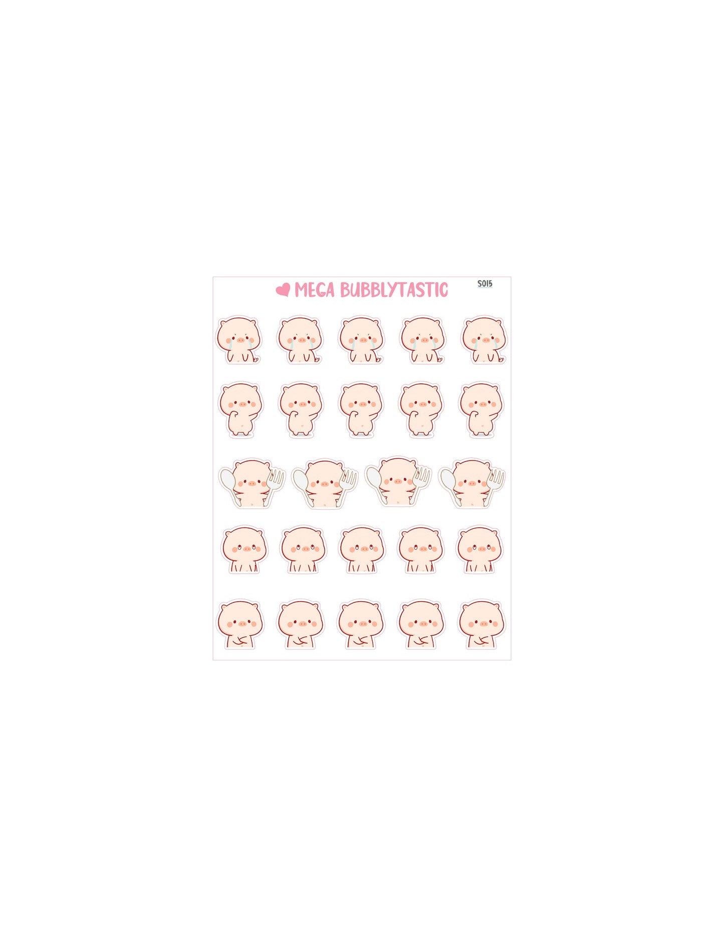 Shy Cute Pig Kiss Cut Sticker Sheet