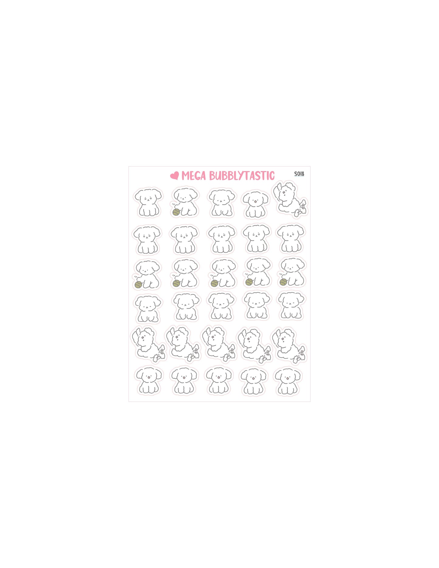 White Cute Dog Kiss Cut Sticker Sheet Ver 2