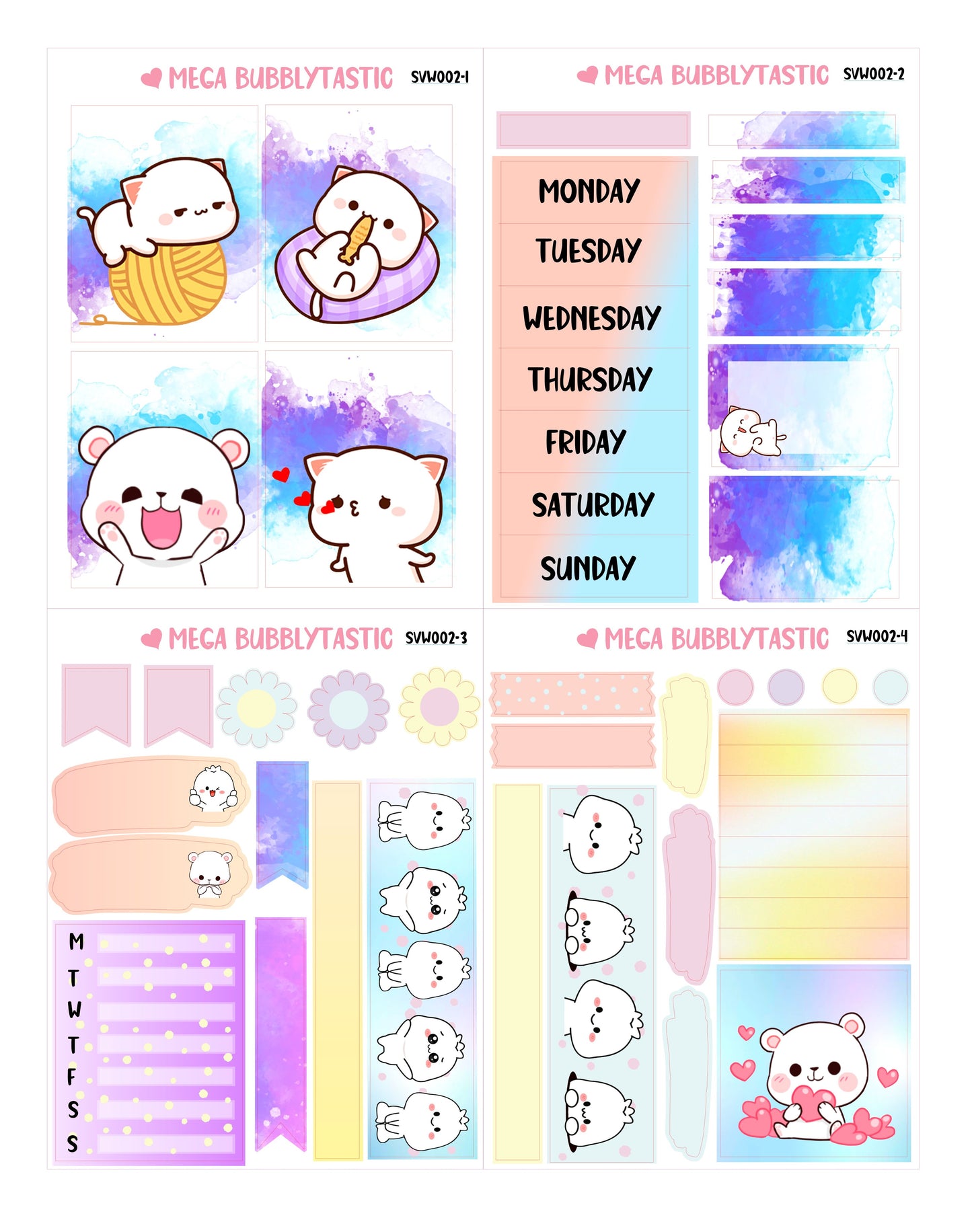 Kawaii Cute Cat Mini Vertical Planner Sticker Kit