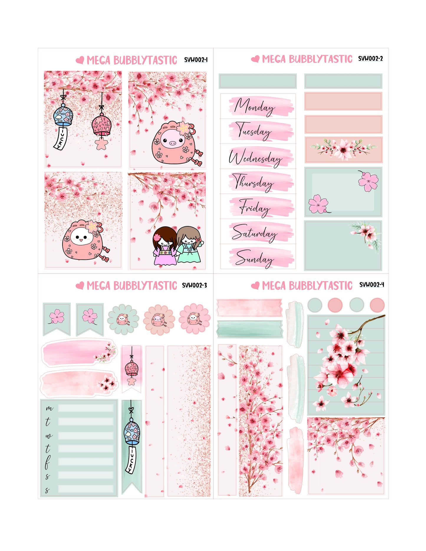 Kawaii Sakura Bubbly Mini Vertical Planner Sticker Kit